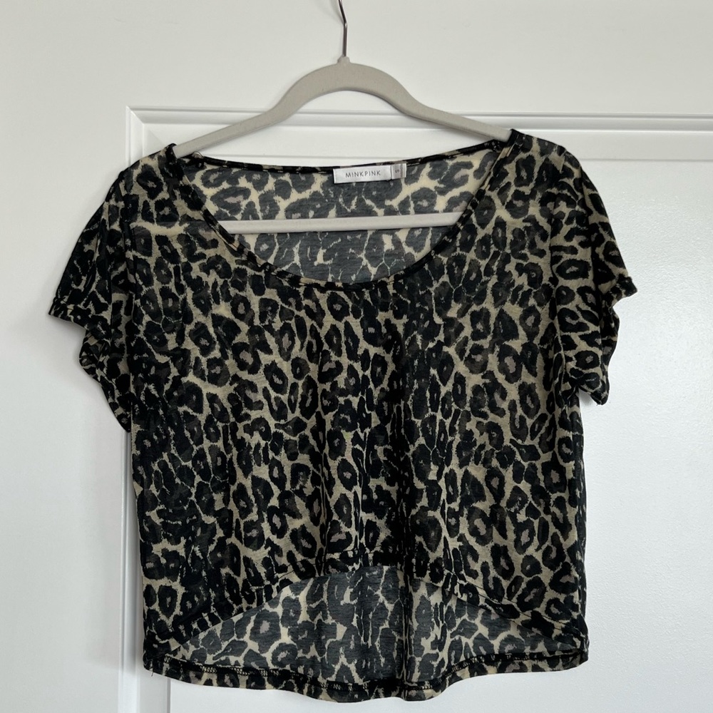 MINKPINK semi sheer leopard print crop top